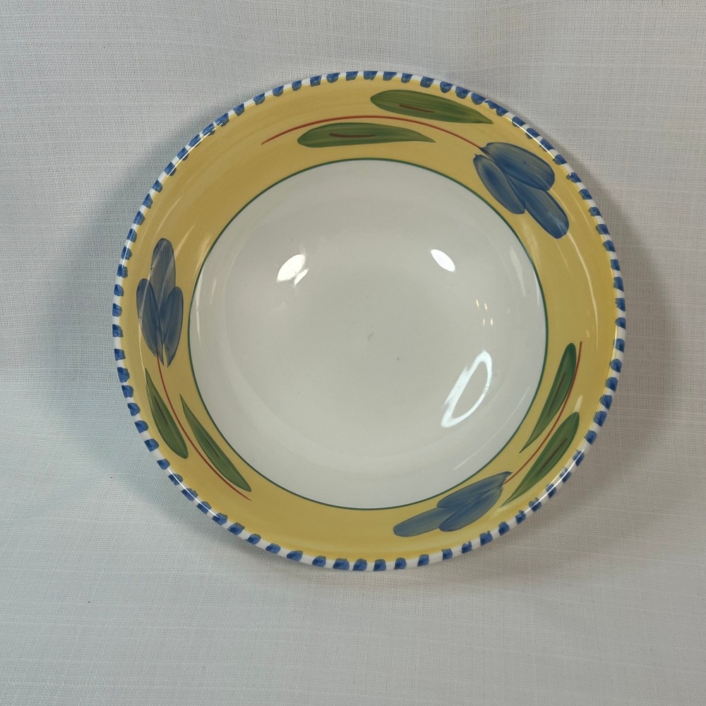 Maxam Mediterranean Ceramic Serving Bowl 10" Yellow Blue Tulip Italy Cottagecore